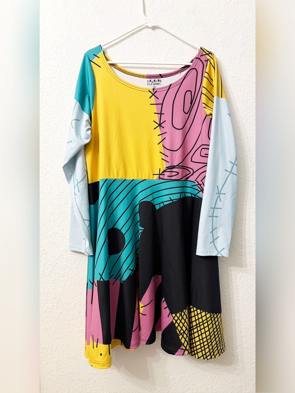 Kawaiian Pizza Apparel Sally Inspired All-over Print Long Sleeve Midi Dress 3X
